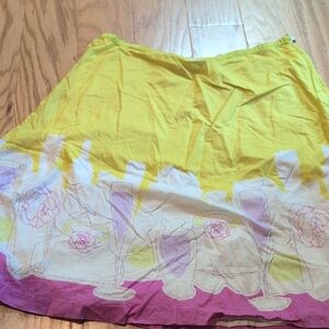 Liz Claiborne Yellow and White Midi A-Line Skirt